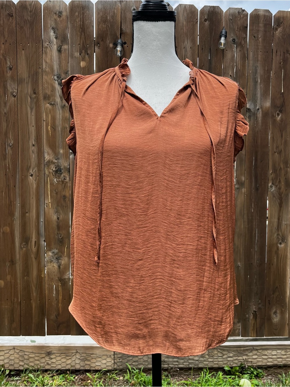 Cupcakes and Cashmere Rust Ruffle Sleeve V-Neck Women's Top
